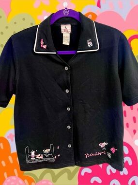 Vintage K Wear by Koret black and white button up embroidered Boutique top